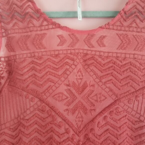 NWOT Free People Pink Tulle Sheer Sleeveless Embroidered Mesh Dress Sz S/P - Picture 3 of 7